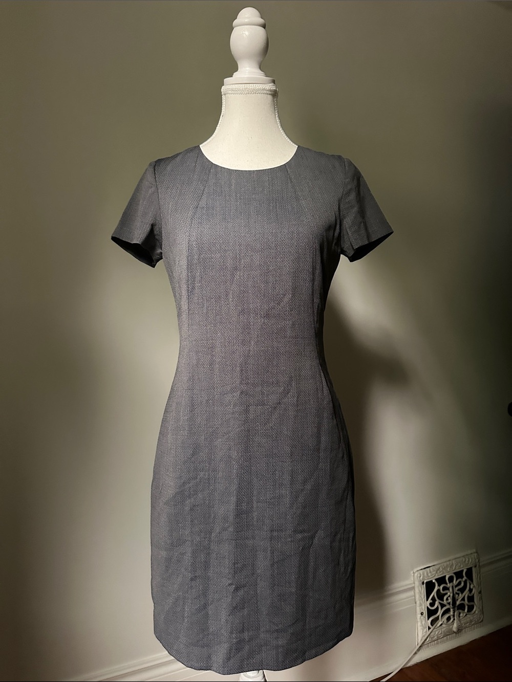 THEORY Grey Wool Blend Rikae Sheath Short Sleeve Preppy Office Mini Dress Sz 0